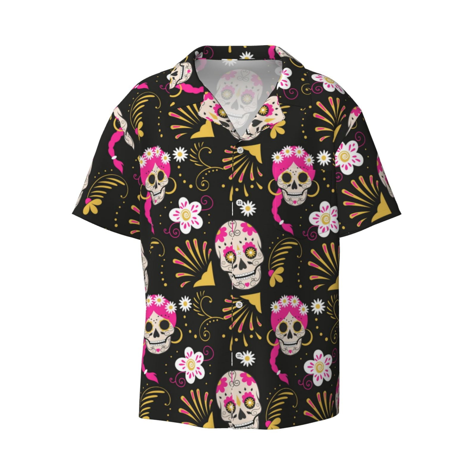 Honeii 's Skull Daisy for men's shortsleeved buttonup collared shirt
