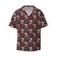 thumbnail image 1 of Honeii 's Skull colorful flower for men's short-sleeved button-up collared shirt featuring a pocket, perfect for beach vacations, and travel adventures., 1 of 5