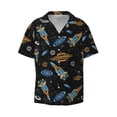 thumbnail image 1 of Honeii 's Space Rockets for men's short-sleeved button-up collared shirt featuring a pocket, perfect for beach vacations, and travel adventures., 1 of 5