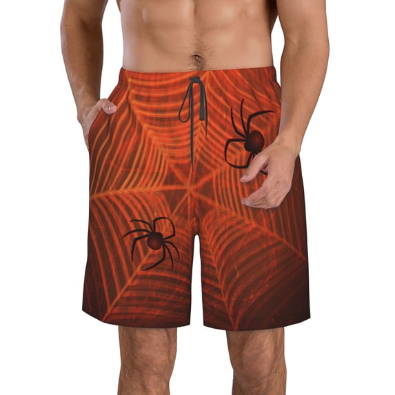 Honeii's Spider Web Print Men's Casual Shorts with Drawstring,Swim Trunks Quick Dry Beach Shorts