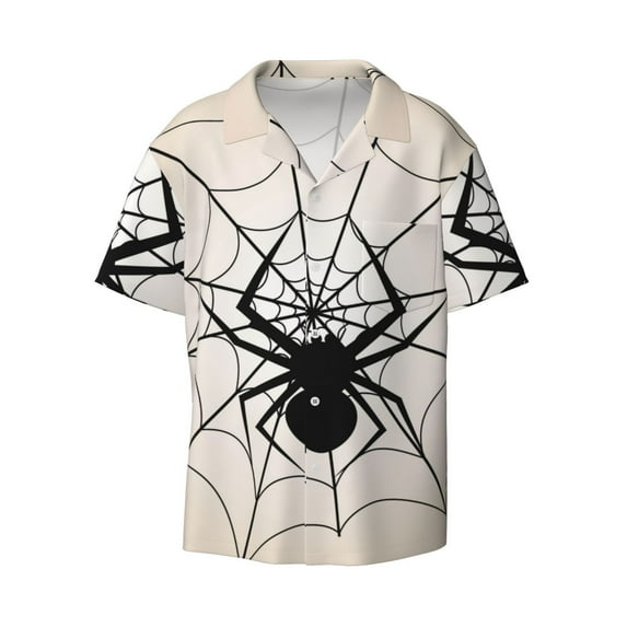 Honeii 's Spiders On The Web 1 for men's short-sleeved button-up collared shirt featuring a pocket, perfect for beach vacations, and travel adventures.