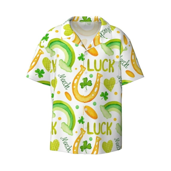 Honeii 's St Patrick's Day1 for men's short-sleeved button-up collared shirt featuring a pocket, perfect for beach vacations, and travel adventures.
