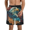 thumbnail image 1 of Honeii's Stained Glass Eagle USA Print Men's Casual Shorts with Drawstring，Swim Trunks Quick Dry Beach Shorts, 1 of 5