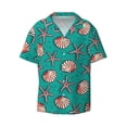 thumbnail image 1 of Honeii 's Starfish and Shell for men's short-sleeved button-up collared shirt featuring a pocket, perfect for beach vacations, and travel adventures., 1 of 5