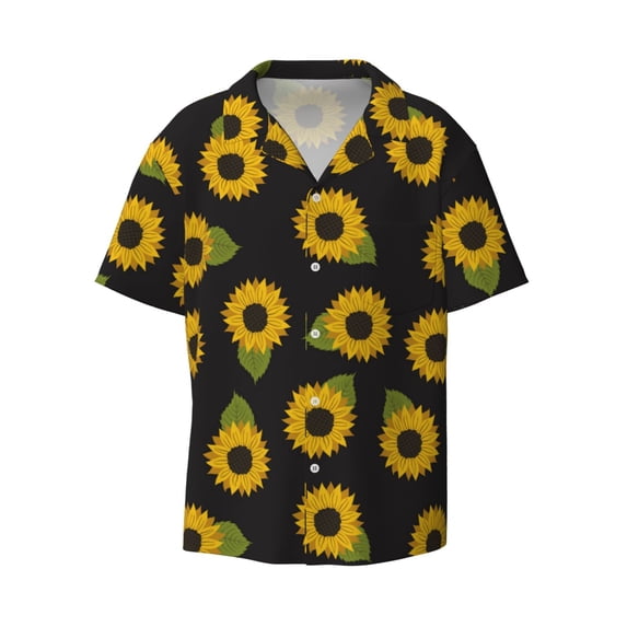 Honeii 's Sunflowers for men's short-sleeved button-up collared shirt featuring a pocket, perfect for beach vacations, and travel adventures.