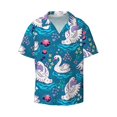 thumbnail image 1 of Honeii 's Swan On The Pond for men's short-sleeved button-up collared shirt featuring a pocket, perfect for beach vacations, and travel adventures., 1 of 5