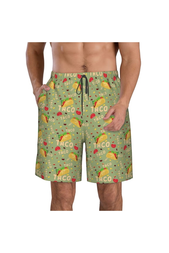 's Taco Print Men's Casual Shorts with Drawstring，Swim Trunks Quick Dry Beach Shorts