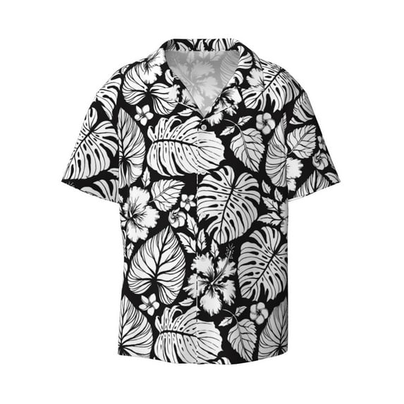 Honeii 's Tropical Leaves for men's short-sleeved button-up collared shirt featuring a pocket, perfect for beach vacations, and travel adventures.
