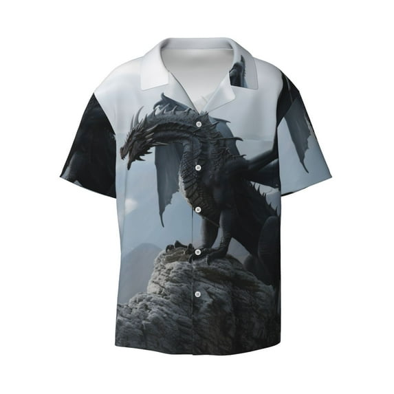 Honeii 's Valley Gray Dragon for men's short-sleeved button-up collared shirt featuring a pocket, perfect for beach vacations, and travel adventures.