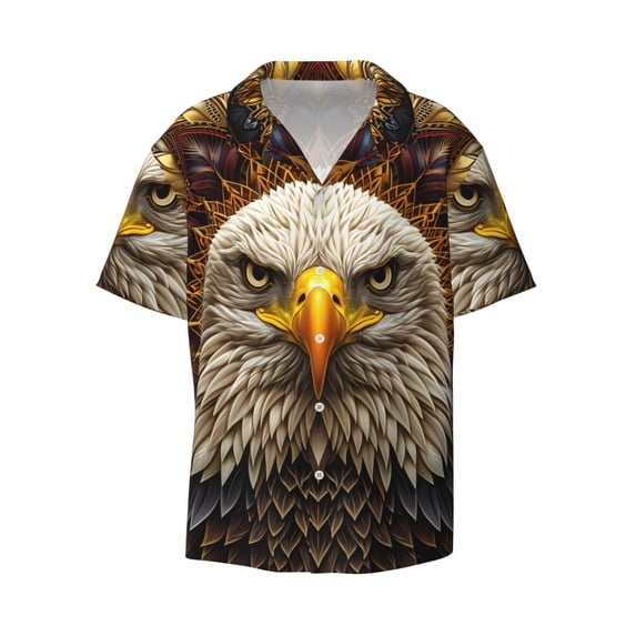 Honeii 's Vintage Pattern Bald Eagle for men's short-sleeved button-up collared shirt featuring a pocket, perfect for beach vacations, and travel adventures.