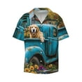 thumbnail image 1 of Honeii 's Vintage Pickup Sunflower Dog for men's short-sleeved button-up collared shirt featuring a pocket, perfect for beach vacations, and travel adventures., 1 of 5