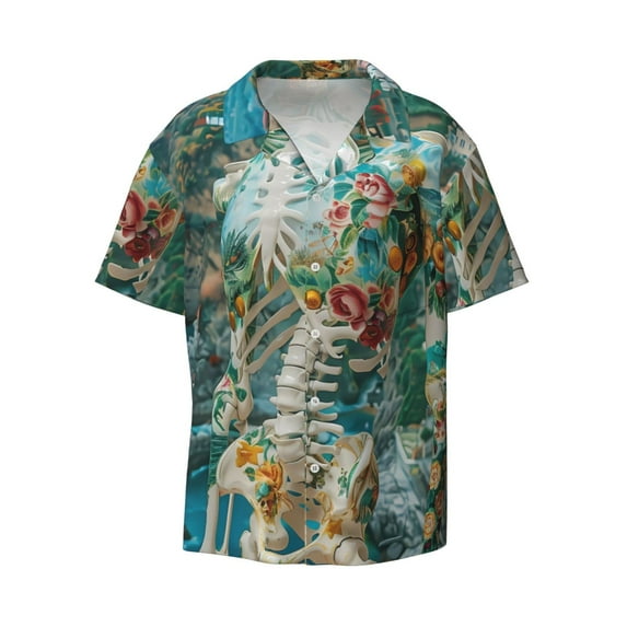 Honeii 's Vintage Print Island Skull for men's short-sleeved button-up collared shirt featuring a pocket, perfect for beach vacations, and travel adventures.