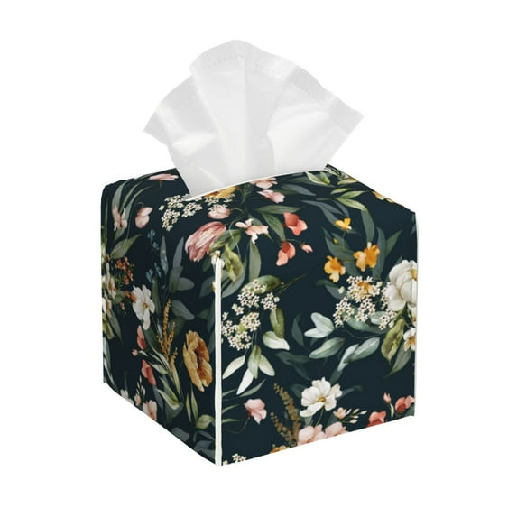 Honeii 's Watercolor Floral for Leather Square Tissue Box Cover Holder: A Stylish Organizer for Tabletops, Bathrooms, Cars & Offices