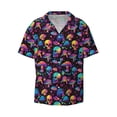 thumbnail image 1 of Honeii 's colorful mushroom Skull for men's short-sleeved button-up collared shirt featuring a pocket, perfect for beach vacations, and travel adventures., 1 of 5