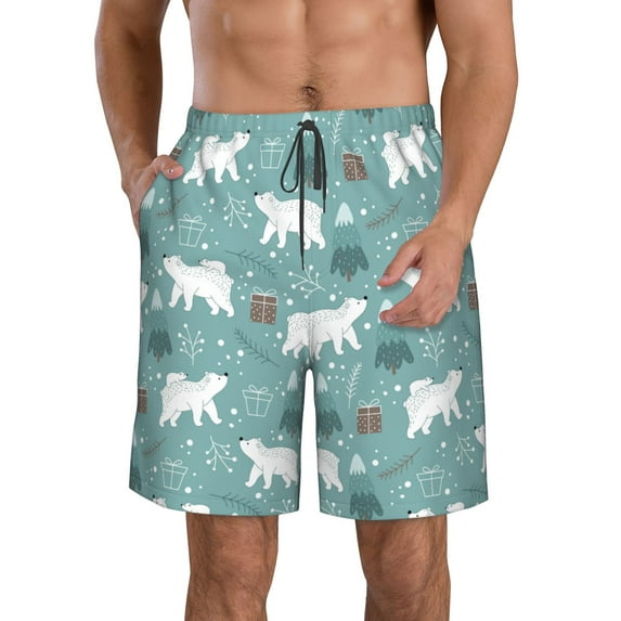 Honeii's whiter Snow bear Print Men's Casual Shorts with Drawstring,Swim Trunks Quick Dry Beach Shorts
