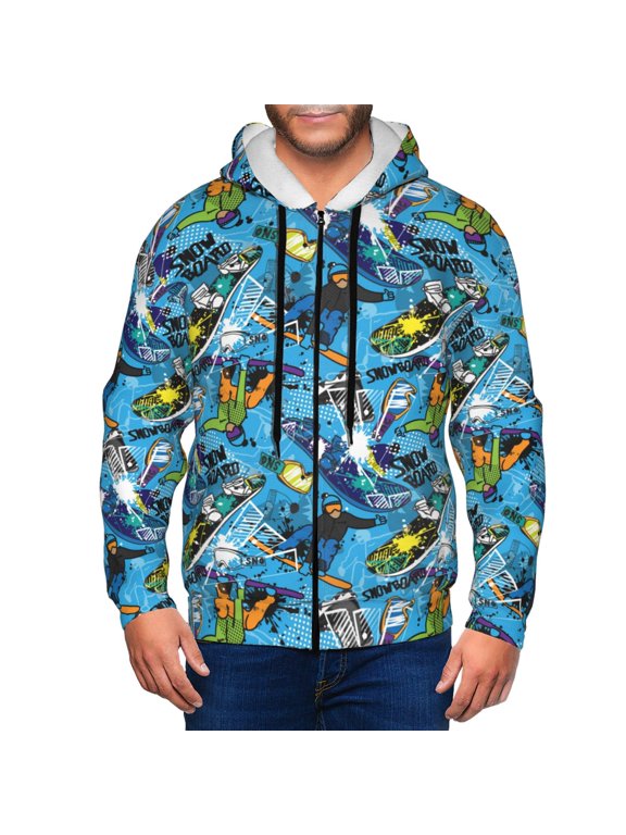 snow board blue Print Hoodies for Men, Pullover & Full Zip, Breathable Zip up Hoodie, Sweatshirt-Small
