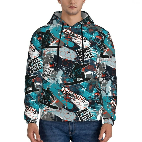 Honeii snow board colorful Pattern Mens Hoodies Men's Loose Sleeve Sweatshirt,Pullover Hooded Sweatshirt for Men,Essentials Hoodie-Large