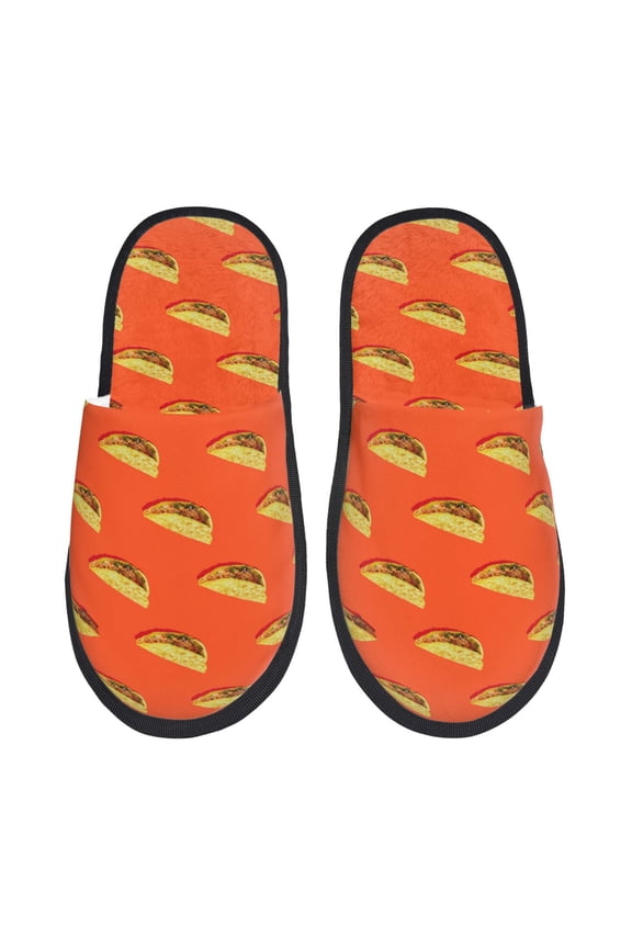 tortilla tacos Print Furry Slippers Bedroom Slippers for Women and Men Fuzzy Plush Comfy Faux Fur Lined Slide Shoes -Medium