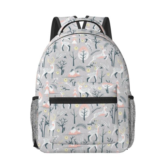 Honeii white Moose winter tree Print Backpack for School,15.6 inch Laptop Back Pack for High School and College Students, Waterproof Computer Bookbag-One Size