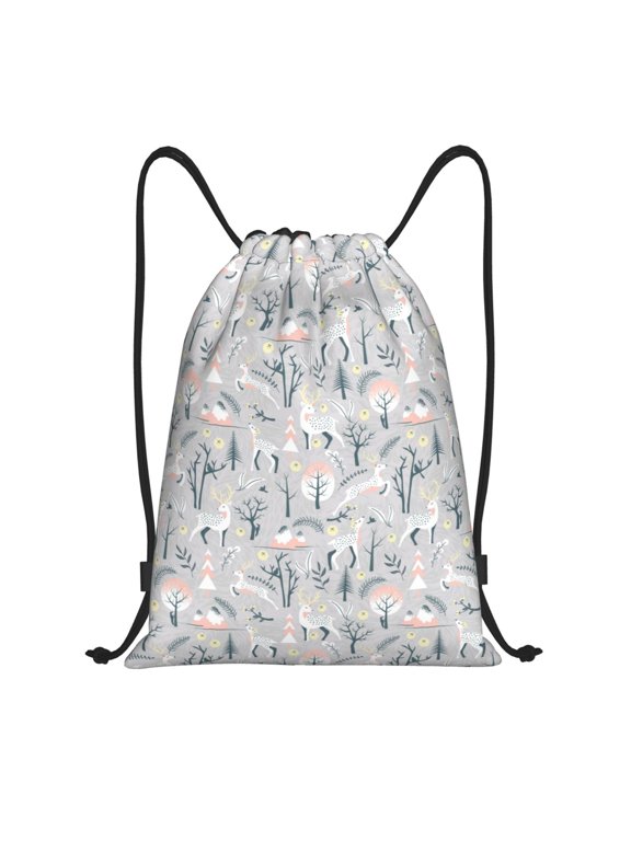 white Moose winter tree Print Drawstring Backpack,Drawstring Bags String Backpack Gym Cinch Sack Backpack Sport Bag Draw-Medium