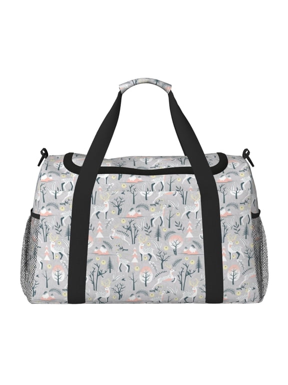 white Moose winter tree Print Gym Bag,Carry on Weekender Overnight Bag, Travel Duffel Bags, Personal Item Travel Bag,Tote Bag,Workout Dance Bag
