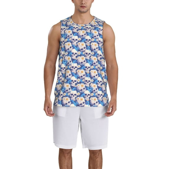 Honeii white Skull blue daisy print basktball shirt for men and women, Unisex basketball jersey for Theme party-XX-Large