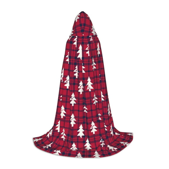 Honeii white Tree red plaid Print Poncho Cape, Cloak Coat, Snuggly Hooded Wearable Blanket, Hooded Cape For Teenagers,Halloween Costumes-Medium
