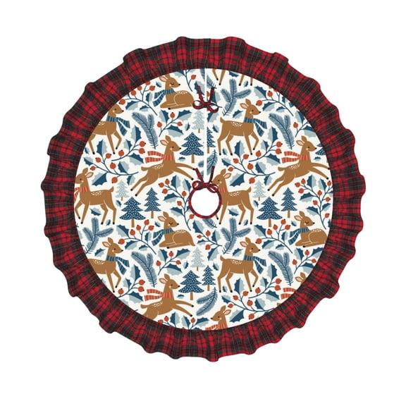 Honeii winter Scarf deer Pattern Christmas Tree Skirt, Christmas Ribbon Holly Winter Holiday Tree Mat Decoration-36"