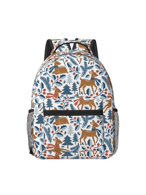 winter Scarf deer Print Backpack for School,15.6 inch Laptop Back Pack for High School and College Students, Waterproof Computer Bookbag-One Size