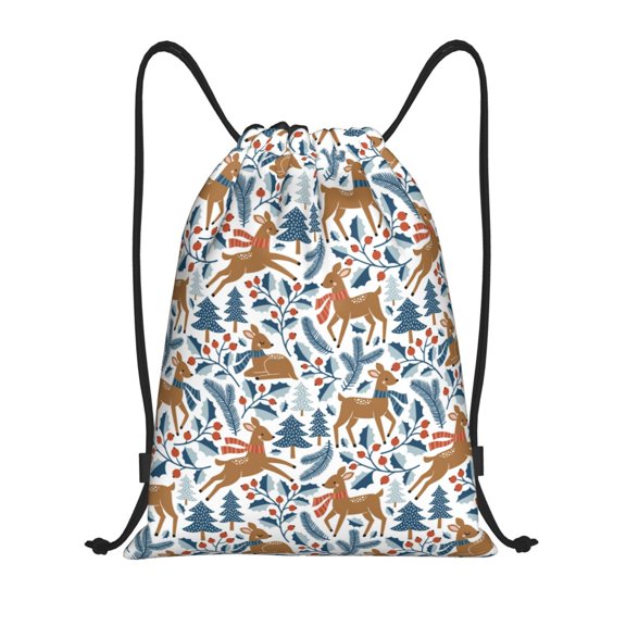 Honeii winter Scarf deer Print Drawstring Backpack,Drawstring Bags String Backpack Gym Cinch Sack Backpack Sport Bag Draw-Small