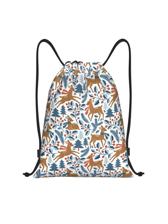 winter Scarf deer Print Drawstring Backpack,Drawstring Bags String Backpack Gym Cinch Sack Backpack Sport Bag Draw-Small