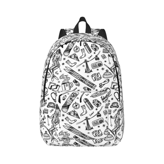 Honeii winter Ski Element Print Canvas College Laptop Backpack, Durable Rucksack Travel Notebook Bag School Backpack Book Bag for Men Women-Medium