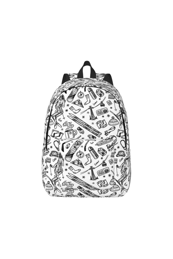 winter Ski Element Print Canvas College Laptop Backpack, Durable Rucksack Travel Notebook Bag School Backpack Book Bag for Men Women-Medium