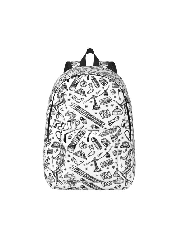 winter Ski Element Print Canvas College Laptop Backpack, Durable Rucksack Travel Notebook Bag School Backpack Book Bag for Men Women-Medium