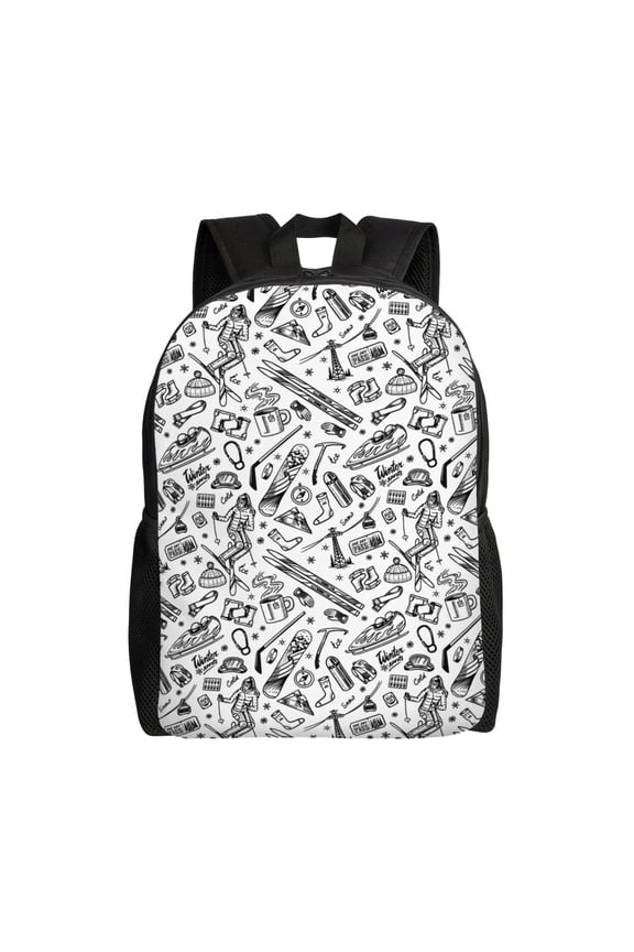winter Ski Element Print Laptop Backpack for Work, College, Travel, Daily Backpacks for Men Women, Sport Rucksack,Computer Bag