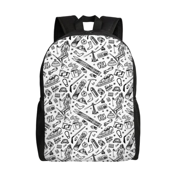 Honeii winter Ski Element Print Laptop Backpack for Work, College, Travel, Daily Backpacks for Men Women, Sport Rucksack,Computer Bag