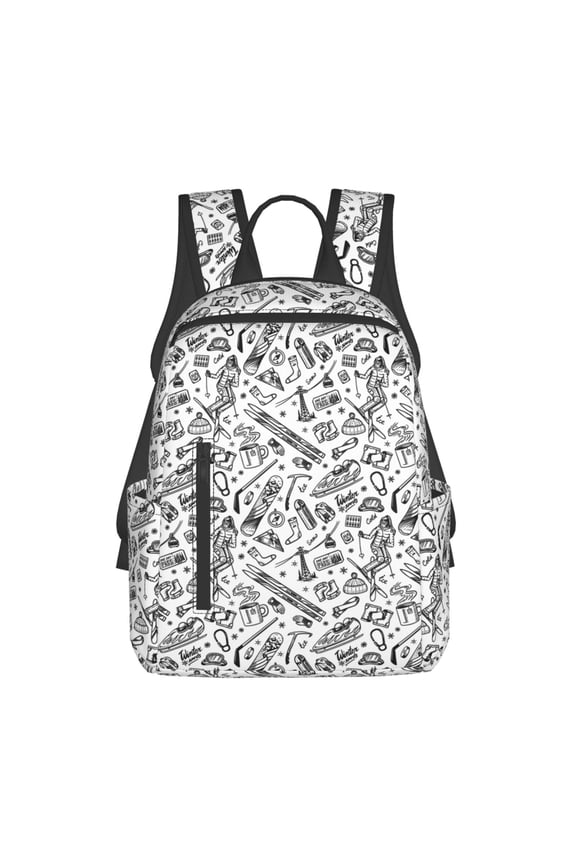 winter Ski Element Print Lightweight Backpacks,Carry on Backpack,Durable Backpack for School, Work & Travel
