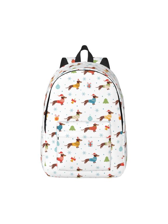 winter Snowflake Dachshund Print Canvas College Laptop Backpack, Durable Rucksack Travel Notebook Bag School Backpack Book Bag for Men Women-Small