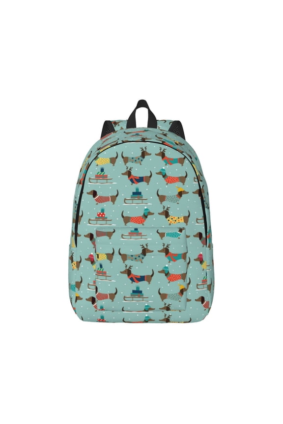 winter ski Dachshund Print Canvas College Laptop Backpack, Durable Rucksack Travel Notebook Bag School Backpack Book Bag for Men Women-Small