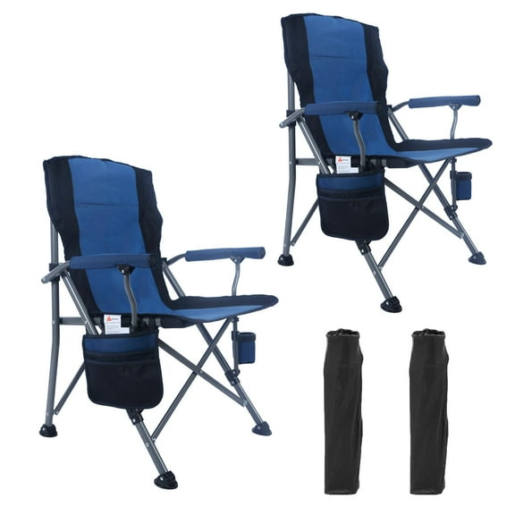 Honeilife 2 Pack Folding Camping Chair Adult Support 330lbs, Heavy Duty Portable Outdoor Chair, Foldable Lightweight Lawn Chair with Cup Holder&Carry Bag for Fishing Outside Sports Picnic, Blue