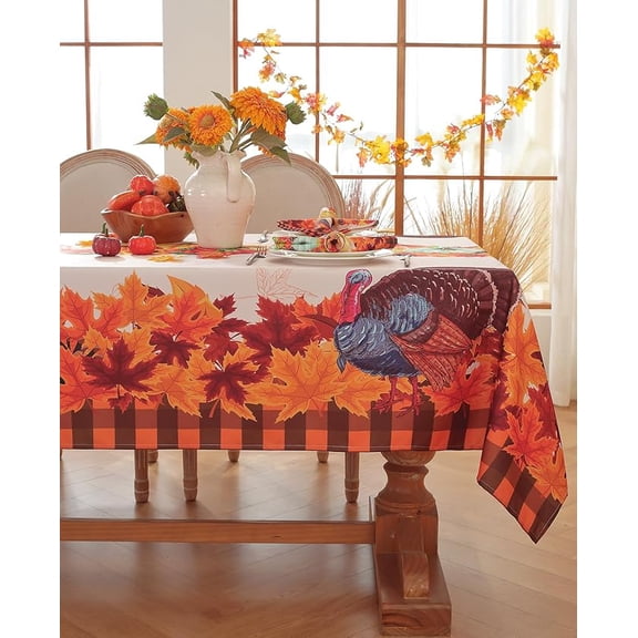 Honellaty Fall Tablecloth Rectangle Table Cloth, Autumn Pumpkin Turkey Table Cover for Dinner, Thanksgiving, Harvest, Holiday Decor