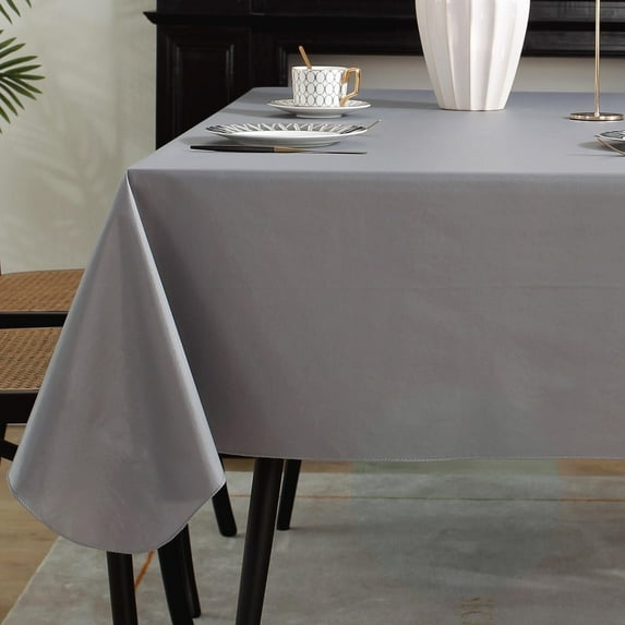 Honellaty Waterproof Vinyl Rectangle Tablecloth with Flannel Backing, Spillproof Stain Resistant Wipeable Pastic Table Cloth for Dining, Party and Outdoor Use (60" x 84", Grey)