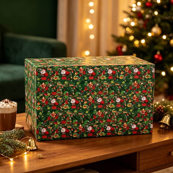 Honeplcked 10 Rolls 20x29In Green Christmas Wrapping Paper Rolls, Santa Claus Snowman Gift Wrapping Paper for Festive Winter Holiday Family Gathering DIY Crafts Xmas Party Favors Supplies