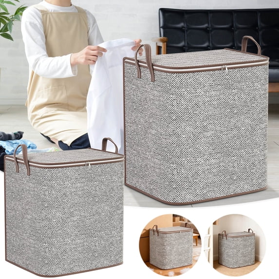 Honeplcked 100L Non Woven Storage Bins with Lids & Reinforced Handles, Large Clothes Storage Basket Containers, Closet Organizers and Storage for Clothing, Sweater, Comforter, Bedding on Clearance
