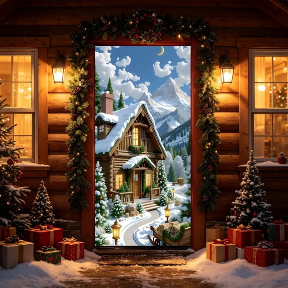 Honeplcked 71 X35 In Christmas Door Cover Decorations, Cloth Door Banner Hanging Front Door, Porch, Wall, Party and Photo Backdrop Decor