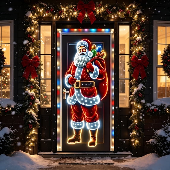 Honeplcked 71 X35 In Christmas Door Cover Decorations, Cloth Santa Claus Door Banner Hanging Front Door, Porch, Wall, Party and Photo Backdrop Decor