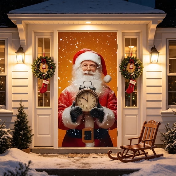Honeplcked 71 X35 In Christmas Door Cover Decorations, Cloth Santa Claus Door Banner Hanging Front Door, Porch, Wall, Party and Photo Backdrop Decor