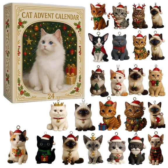 Honeplcked Advent Calendar Christmas 2026, 24 Days Christmas Countdown with 24Pcs Cats Christmas Tree Ornaments Stocking Stuffers Gifts, Christmas Advent Calendar for Adults Teens Kids Boys and Girls