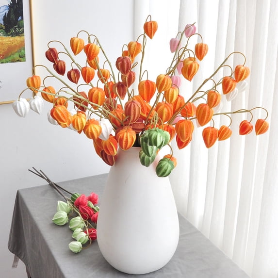 Honeplcked Artificial Spring Summer Flowers for Decoration, White Physalis Floral Arrangements Silk Faux Flowers, Real Touch Fake Flowers for Vase Table Centerpieces Wedding Party Decor on Clearance