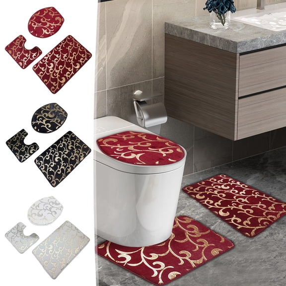 Honeplcked Bathroom Rugs Sets 3 Piece, Non-Slip Bath Rugs Super Absorbent Quick Dry Bath Mats Set, Ultra Soft Washable Bathroom Mats with U-Shaped Toilet Rug for Bathroom, Tub, Shower, White